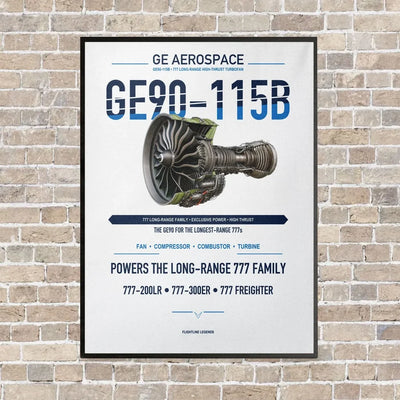 GE90-115B vertical canvas print - framed - white background