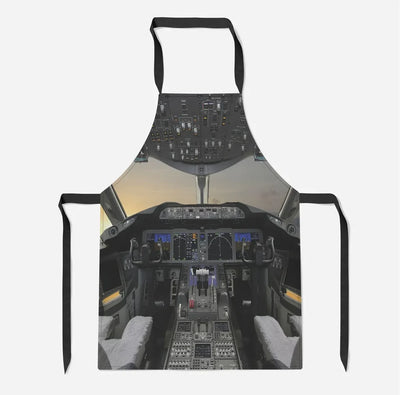 Boeing 787 Cockpit aviation design on durable cotton blend kitchen apron.