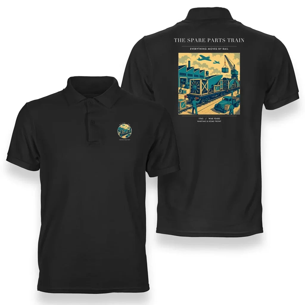 VINTAGE G4527 - The Spare Parts Train - Double-Side Polo T-Shirt design on black
