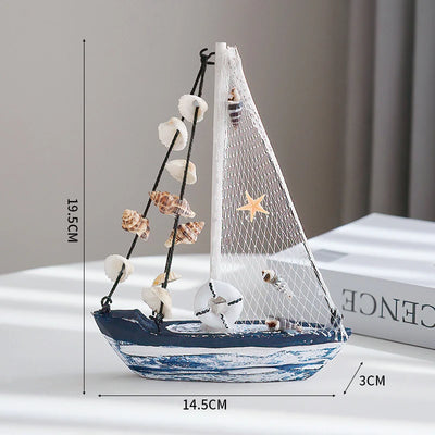 Side view of Small Shell Lifebuoy Marine Nautical Wooden Sailboat Model Ornament aviation model ship in diecast metal or wood.