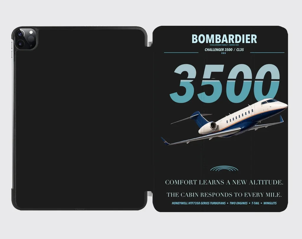 Bombardier Challenger 3500 design on black ipad tablet case