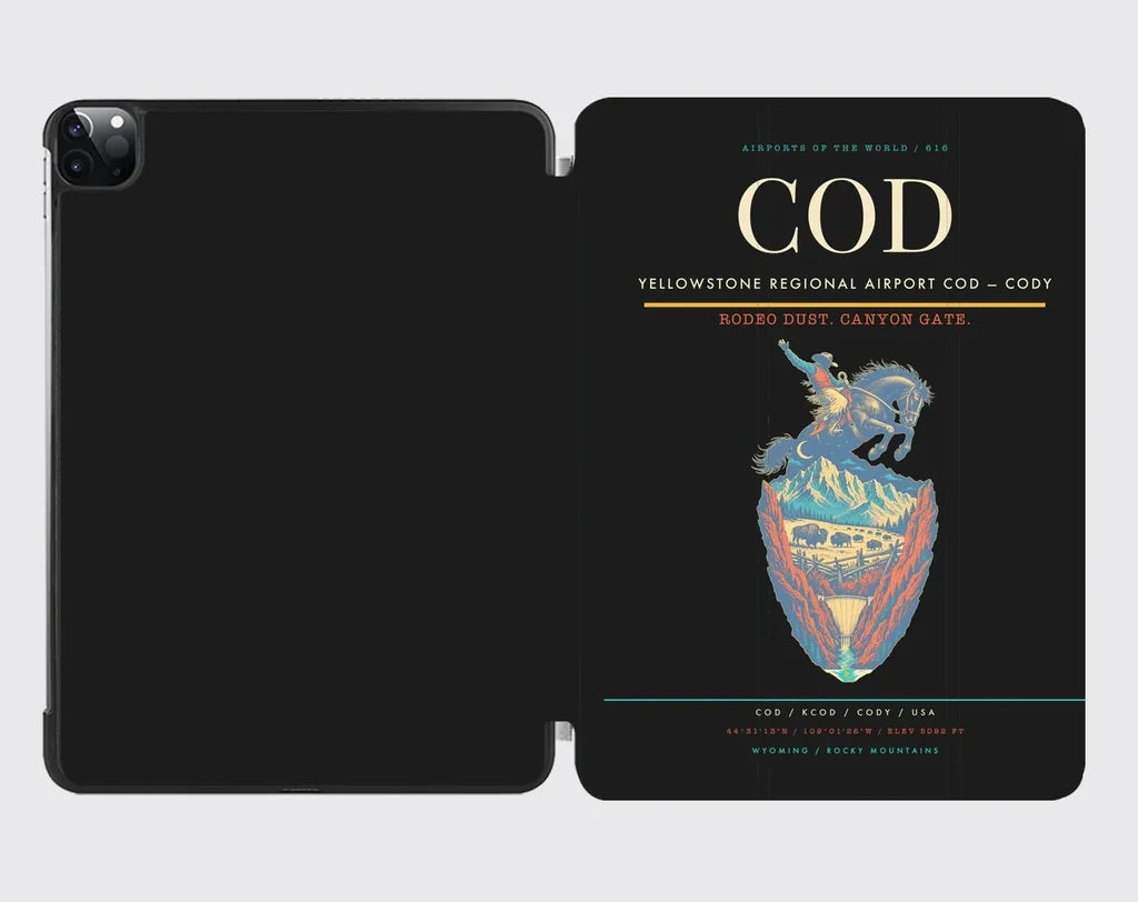 Yellowstone Regional Airport (COD) design on black ipad tablet case