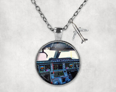 Airbus A350 Cockpit aviation-themed necklace, polished stainless steel.
