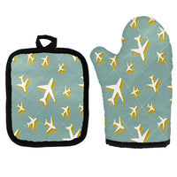 Thumbnail for Mixed Size Airplanes Kitchen Glove & Holder aviation design on durable fabric with insulated lining kitchen glove holder.