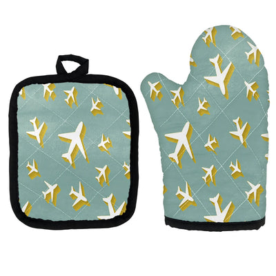 Mixed Size Airplanes Kitchen Glove & Holder aviation design on durable fabric with insulated lining kitchen glove holder.