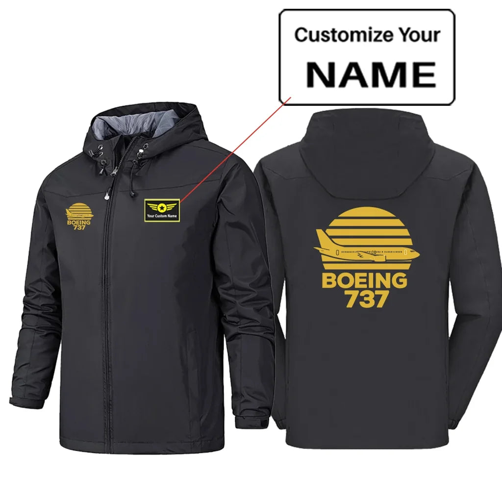 Retro Boeing 737 Rain Jackets & Windbreakers aviation design printed on waterproof shell with sealed seams rain jacket.