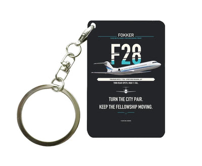 Fokker F28 Mark 4000 Fellowship Key Chain design on black key chain