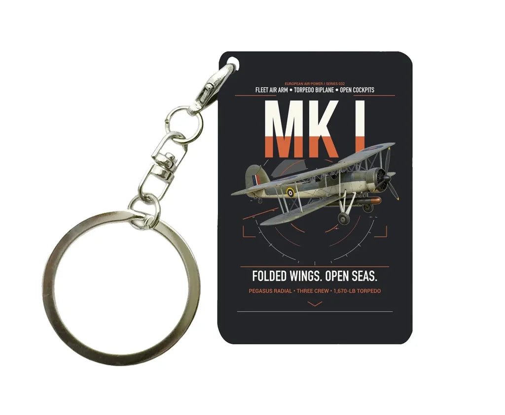 Fairey Swordfish Mk I design on black designed key chain, double-side print