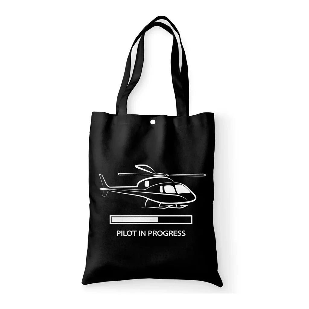 Pilot In Progress (Helicopter) aviation tote bag in canvas.