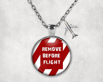 Special Edition Remove Before Flight aviation necklace, stainless steel body with engraved detail.