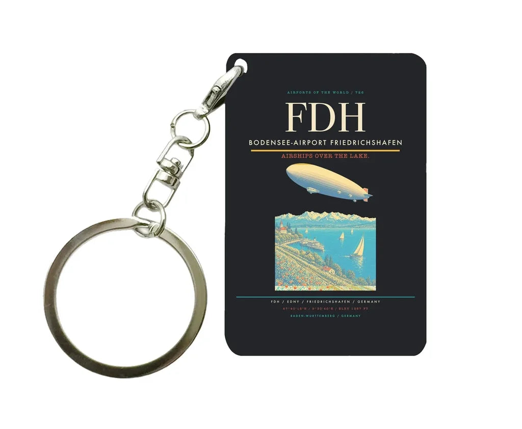 Bodensee-Airport Friedrichshafen (FDH) design on black key chain