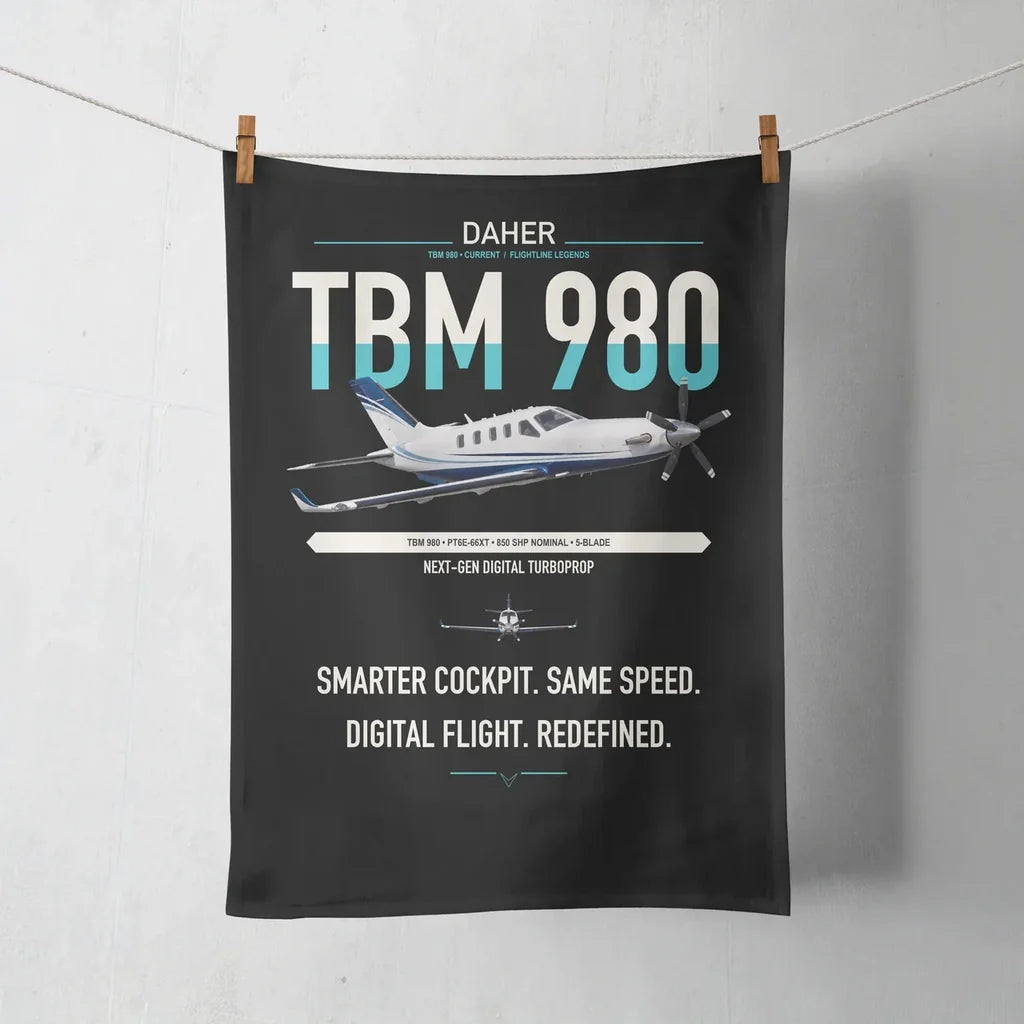 Daher TBM 980 design on black towel