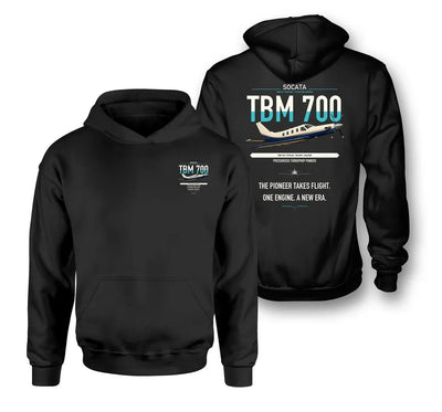Socata TBM 700 design on black double-side hoodie, double-side print