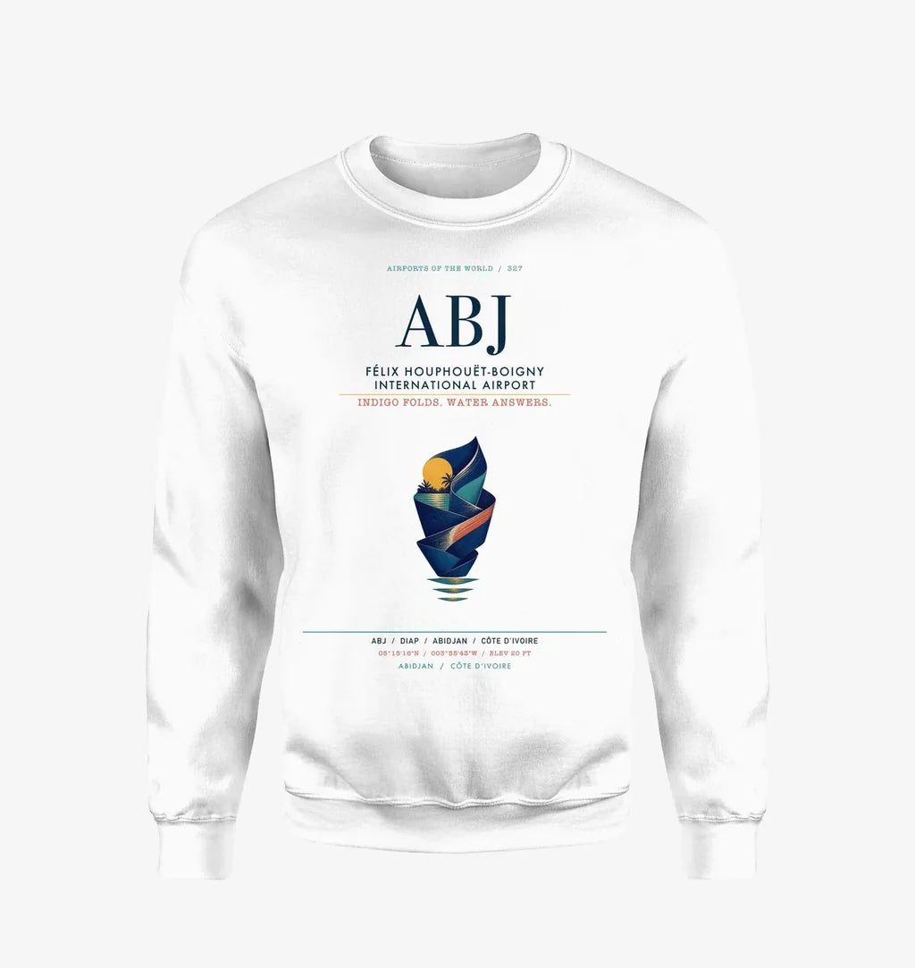 Félix Houphouët-Boigny International Airport (ABJ) design on white sweatshirt