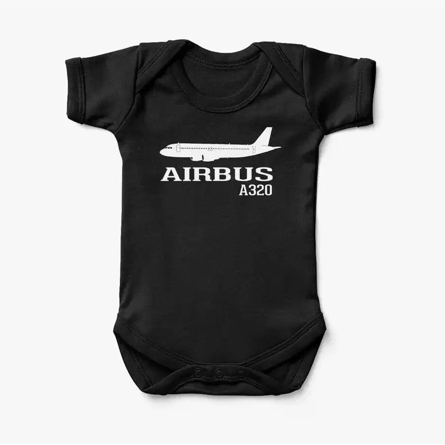 Airbus A320 Printed aviation print on kids gentle cotton bodysuit.