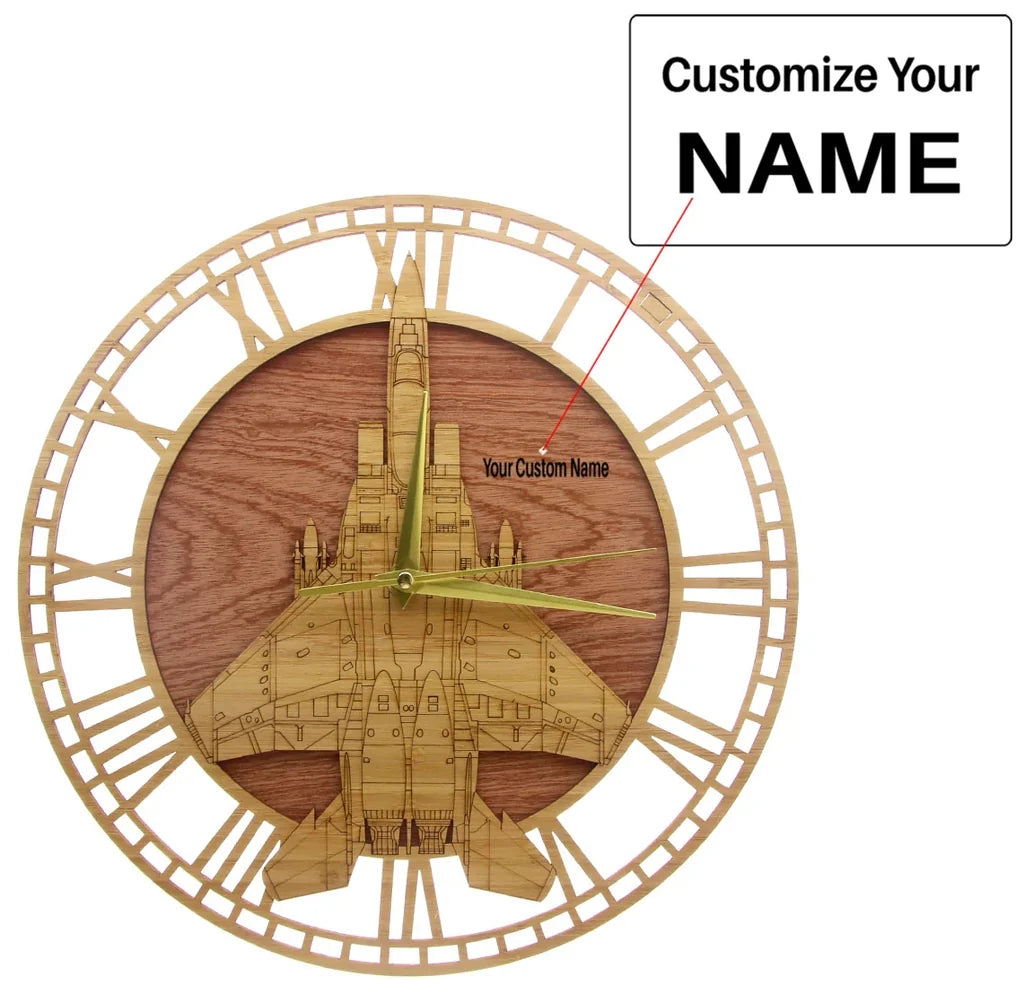 Super Cool Fighter Jet aviation design on premium wood wooden wall clock.