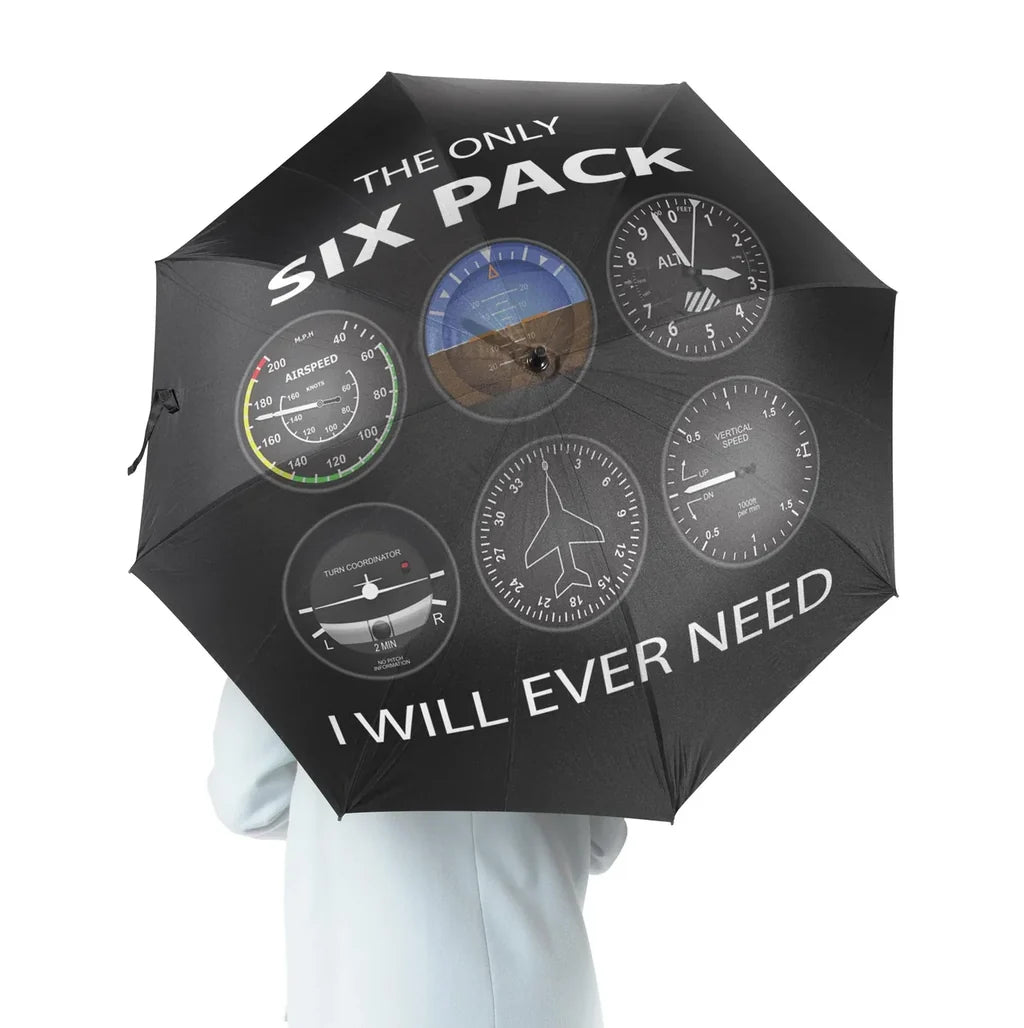 The Only Six Pack I Will Ever Need aviation design on windproof polyester umbrella.