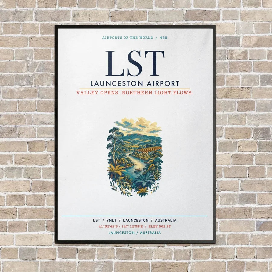 Launceston Airport LST vertical canvas print - framed - white background