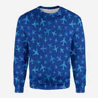 Thumbnail for Many Airplanes Blue aviation design printed on soft cotton blend 3D sweatshirt.