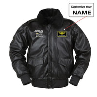 Thumbnail for Airbus A330 & Trent 700 Engine aviation design printed on genuine leather with shearling-style collar leather bomber jacket.