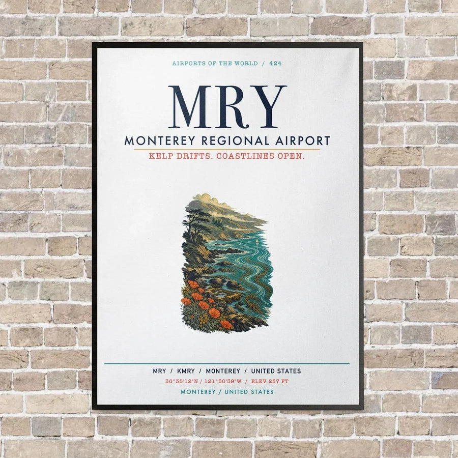 Monterey Regional Airport MRY vertical canvas print - framed - white background
