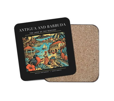 ANTIGUA AND BARBUDA - Poster - Coaster - Black
