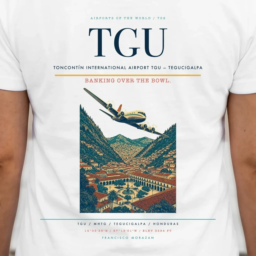 Toncontín International Airport (TGU) double-side t-shirt design close-up cover