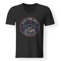 Thumbnail for Fighter Jet 16 - Death From Above aviation design printed on soft cotton V-neck T-shirt.