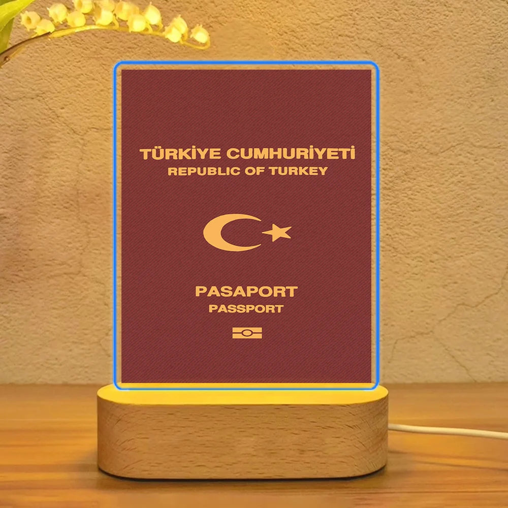 Turkey Passport aviation art night lamp in premium acrylic with LED.