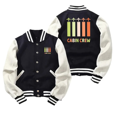Colourful Cabin Crew Baseball Style aviation design printed on two-tone shell with ribbed cuffs baseball jacket.