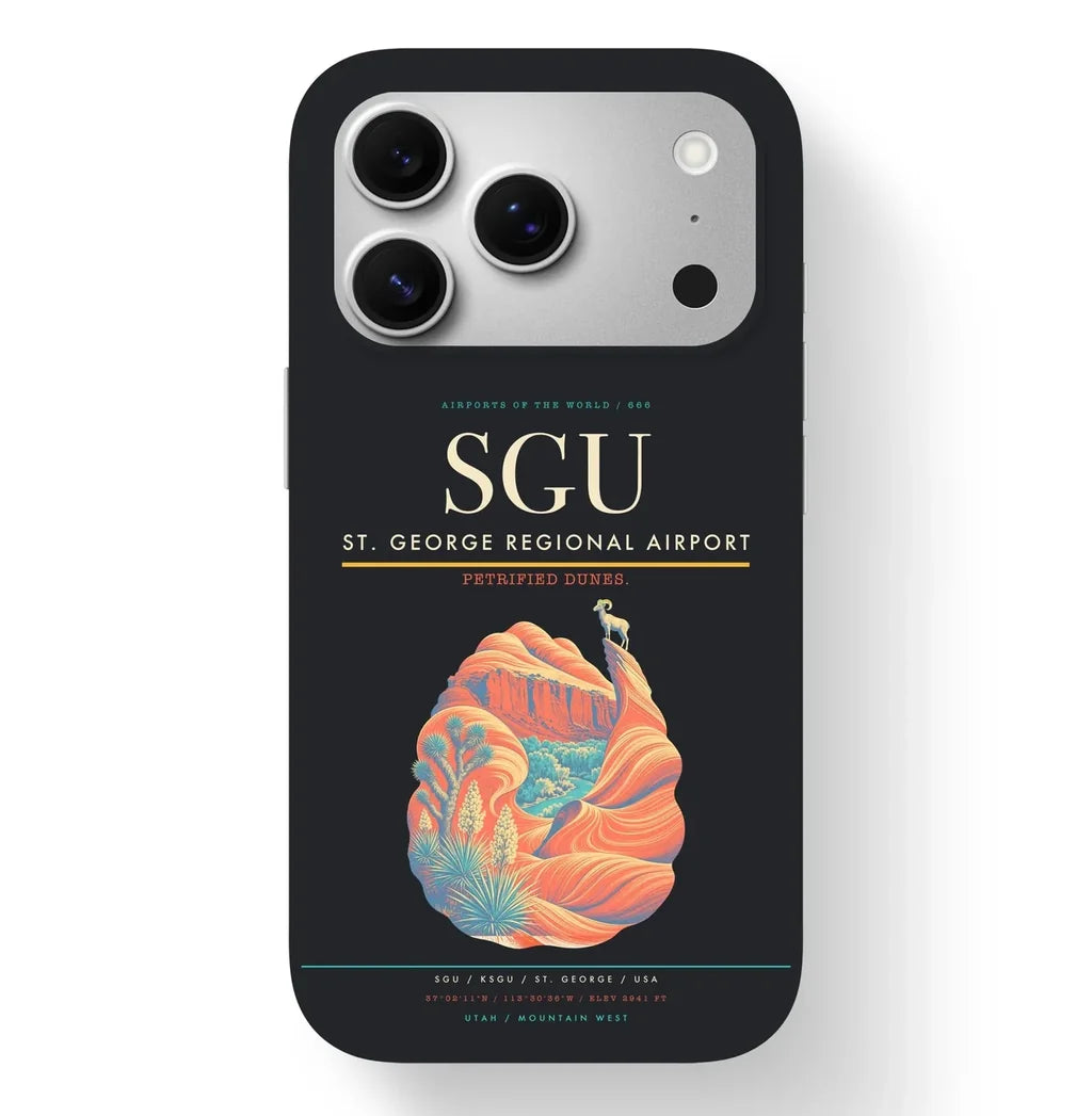 St. George Airport (SGU) design on black iPhone 17 Pro MagSafe case