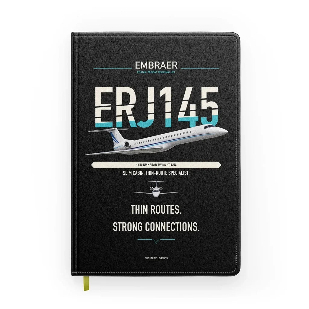 Embraer ERJ145 design on black notebook