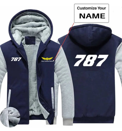 Boeing 787 Flat Text aviation design printed on soft cotton blend zipped sweatshirt.