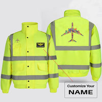 Thumbnail for Colourful Airplane aviation design printed on insulated shell with high-visibility reflective panels reflective winter jacket.
