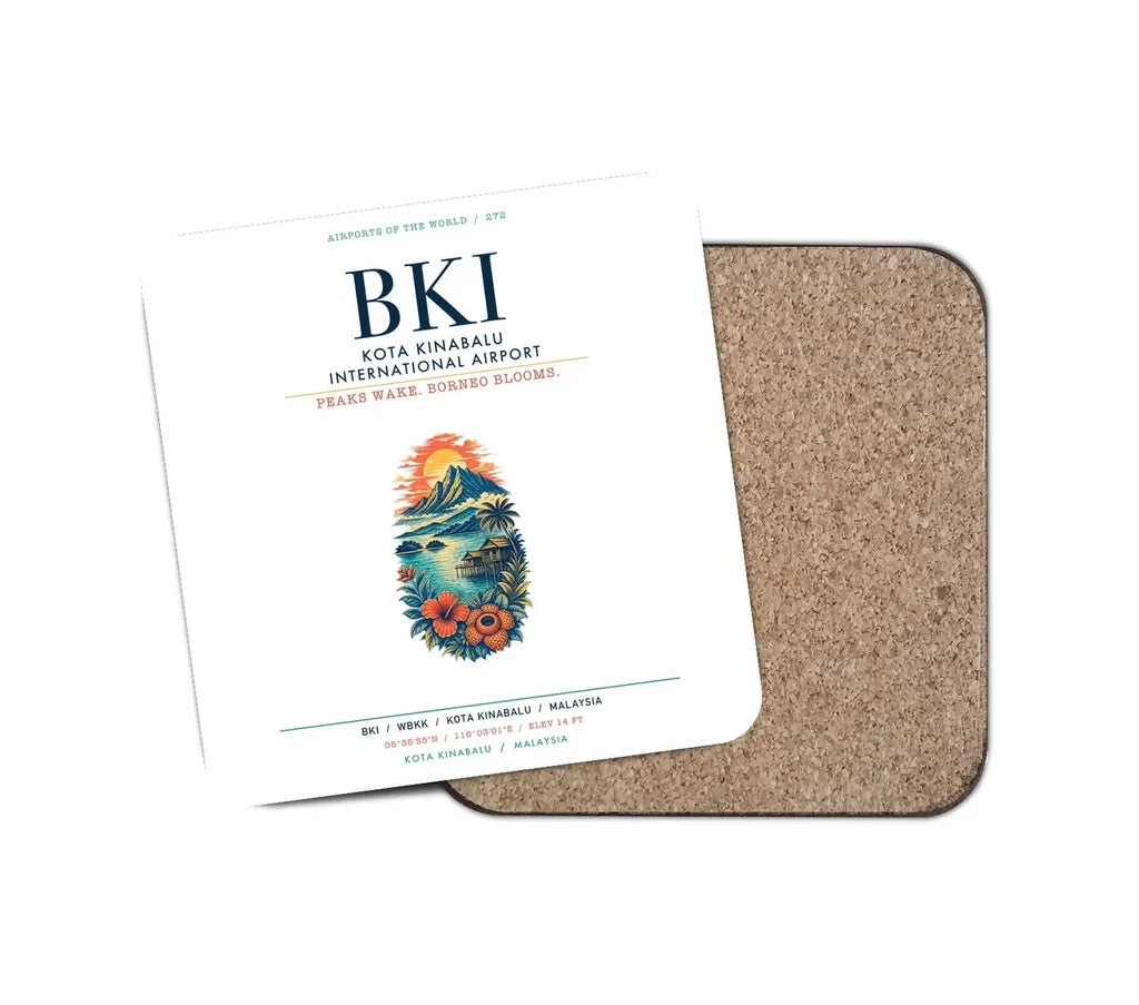 Kota Kinabalu International Airport (BKI) design on white 1 piece coaster