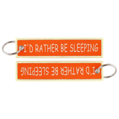 I'D RATHER BE SLEEPING aviation fashion key chain in polished metal.