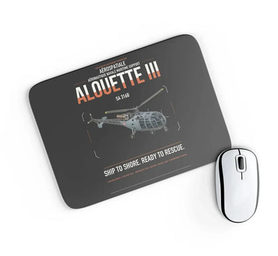 Aérospatiale SA 316B Alouette III design on black rectangle mouse pad