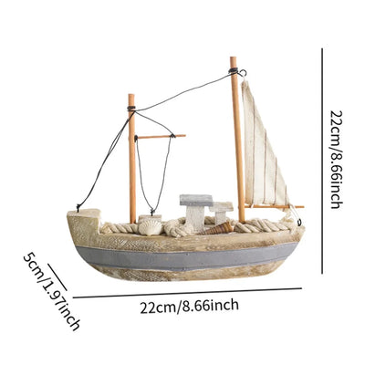Side view of Vintage solid wood Nautical Wooden Sailboat Model Ornament aviation model ship in diecast metal or wood with det.