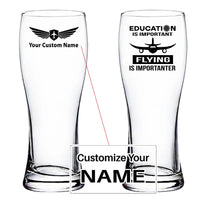 Thumbnail for Flying is Importanter aviation design on pilsner glass, tall pilsner glassware.