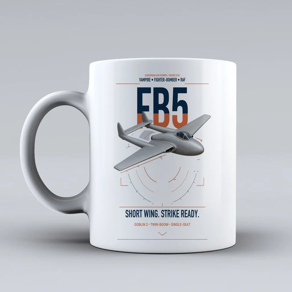 de Havilland Vampire FB5 design on white ceramic mug, double-side print