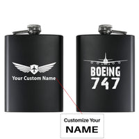 Thumbnail for Boeing 747 & Plane aviation design on stainless hip flask, compact pocket-size flask.