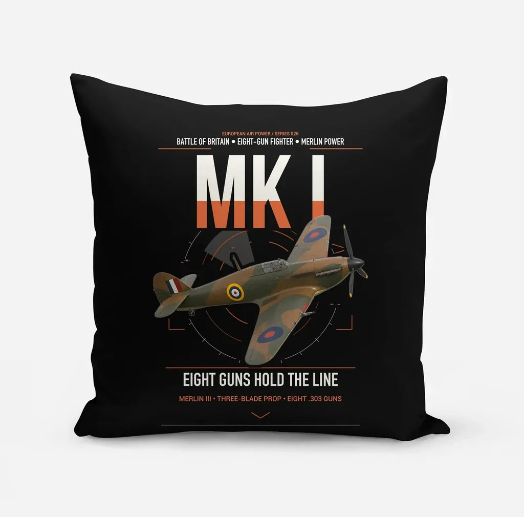 Hawker Hurricane Mk I design on black pillow