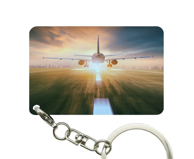 Airplane Flying Over Runway aviation aviation key chain, durable metal alloy.
