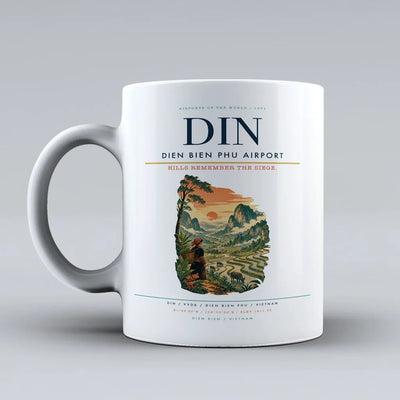 Dien Bien Phu Airport (DIN) airport code design on white ceramic mug