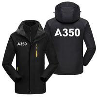 Thumbnail for Airbus A350 Flat Text aviation design printed on heavyweight insulated shell with snow cuffs thick ski jacket.