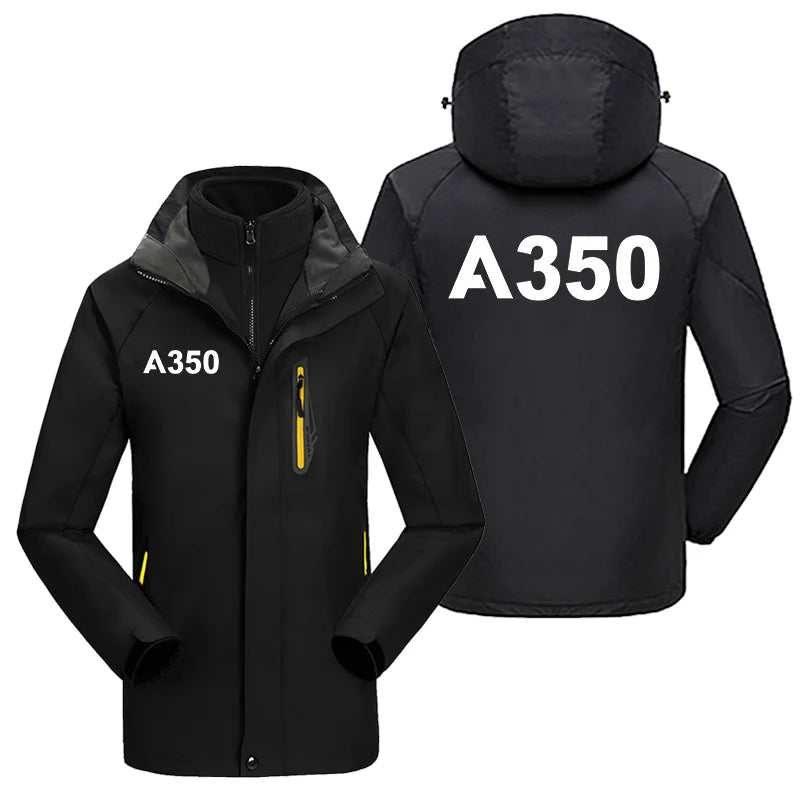 Airbus A350 Flat Text aviation design printed on heavyweight insulated shell with snow cuffs thick ski jacket.