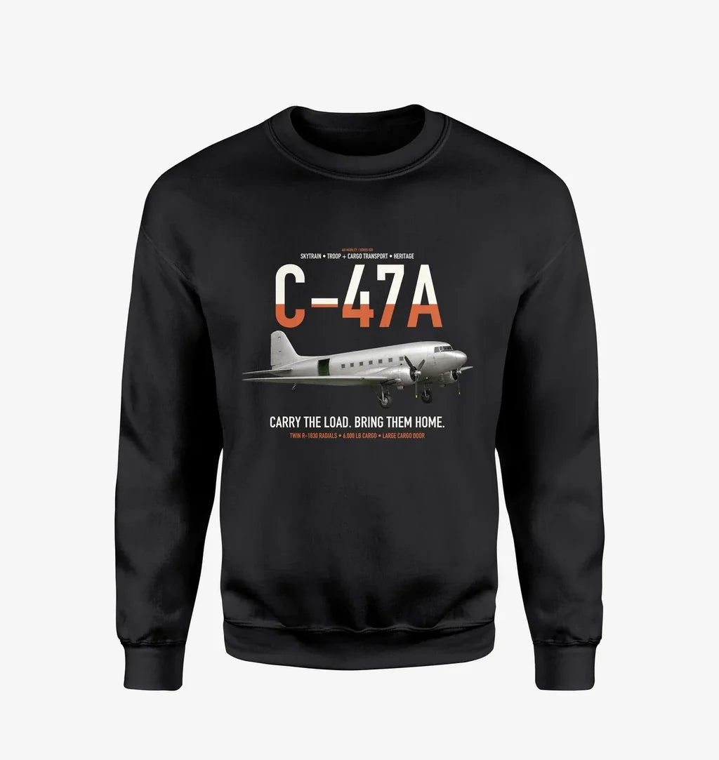 C-47A Skytrain design on black sweatshirt