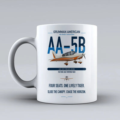 Grumman American AA-5B Tiger design on white ceramic mug, double-side print