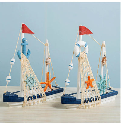 Side view of Anchor Lifebuoy Nautical Wooden Sailboat Model Ornament aviation model ship in diecast metal or wood with detail.