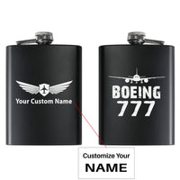 Thumbnail for Boeing 777 & Plane aviation design on stainless hip flask, compact pocket-size flask.